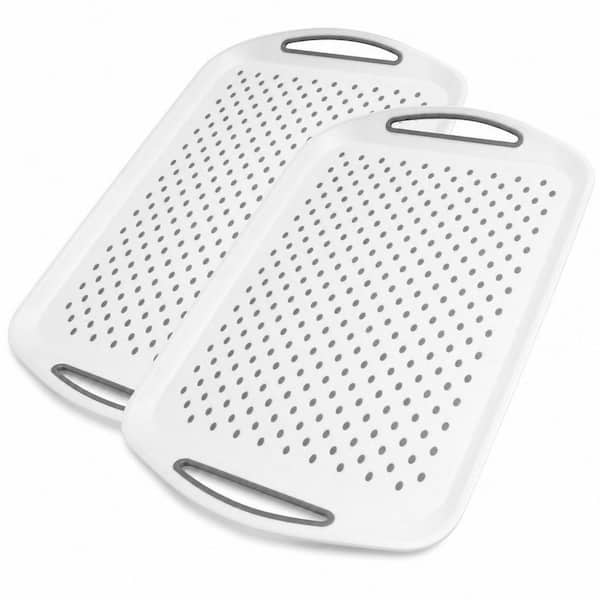 17.8 in. W x 1.8 in. H x 12.5 in. D Serving Tray with Handles, Silicone Grippy Dots Lap Trays for Eating, 2-Set, White