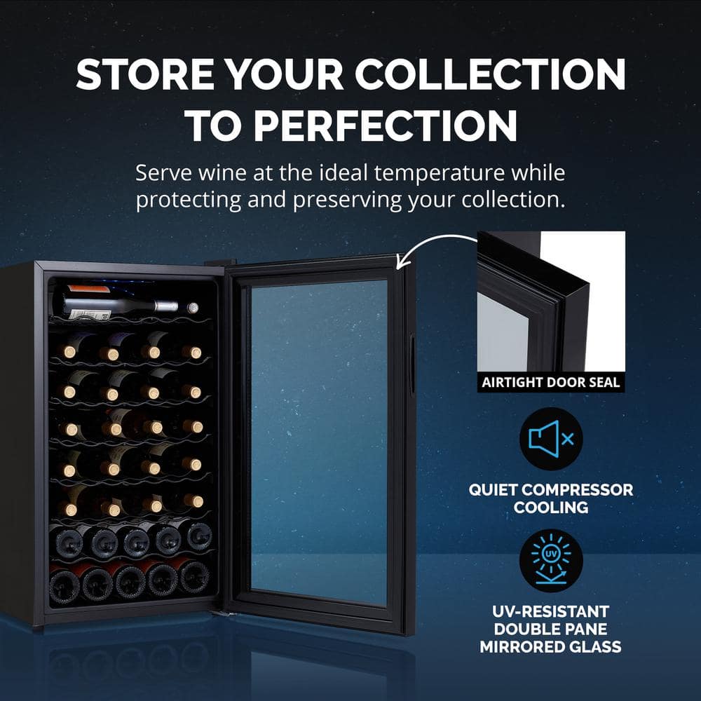 Newair 51 Bottle Black Mirrored Glass Wine Cooler with Interior Lighting