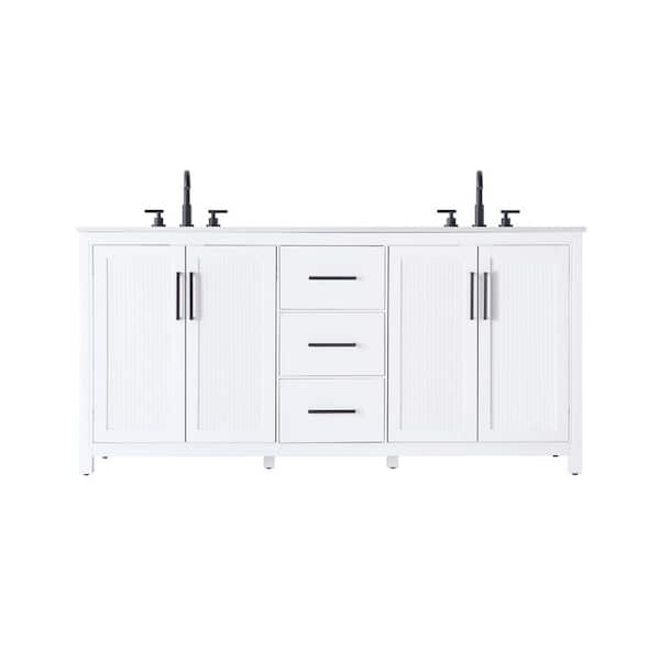72 in. Double Sink White Bath Vanity with White Engineered Marble Top