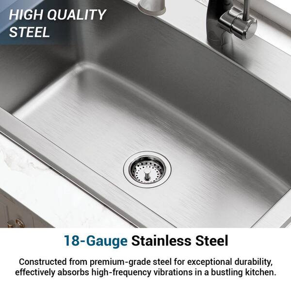 Dual Mount 18-Gauge Stainless Steel 33 in. 2-Hole Single Bowl Kitchen Sink with Grid and Drain Assembly Dual Mount 18-Gauge Stainless Steel 33 in. 2-Hole Single Bowl Kitchen Sink with Grid and Drain Assembly