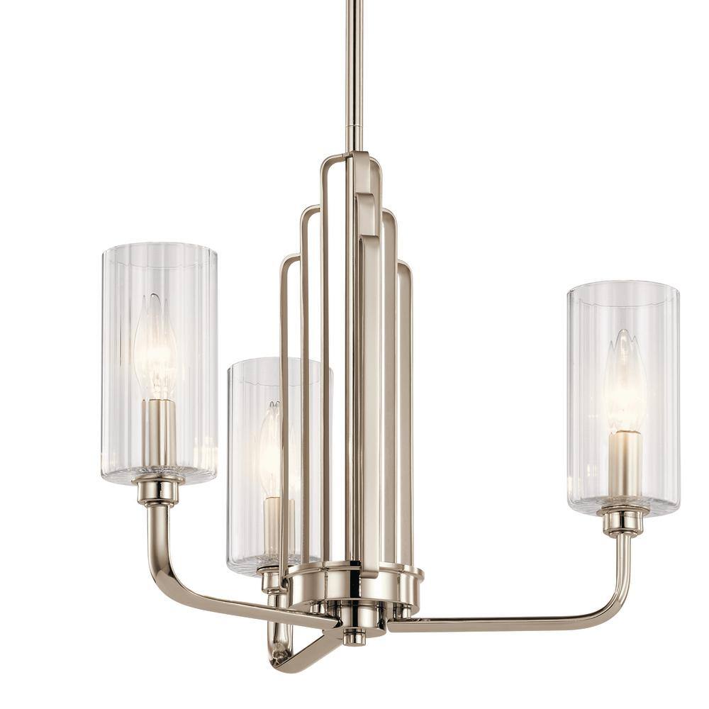 Elegant Polished Nickel 3-Light Chandelier with Clear Fluted Glass