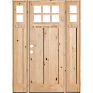 64 in. x 96 in. Craftsman Knotty Alder 2 Panel 6-Lite DS Unfinished Right-Hand Inswing Prehung Front Door/Sidelites