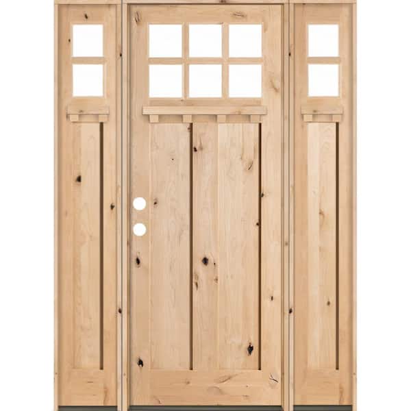 Krosswood Doors 70 in. x 96 in. Craftsman Knotty Alder 2 Panel 6-Lite DS Unfinished Right-Hand Inswing Prehung Front Door/Sidelites