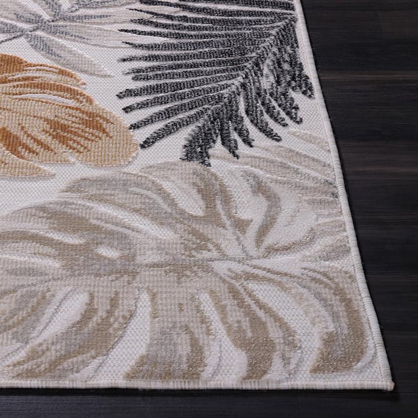 Bloom Yellow/Beige 10 ft. x 14 ft. Leaf Tropical Botanical Indoor/Outdoor Area Rug