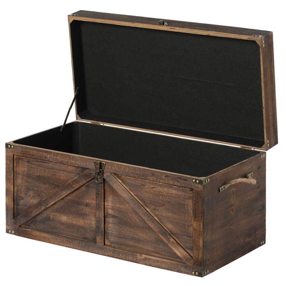 Farmhouse Wooden Storage Chest Rustic Stained Trunk Free Shipping handles  Not Included 
