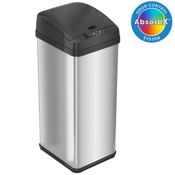 iTouchless 13 Gal. / 49 Liter Stainless Steel Household Metal Trash Can with Odor Filter