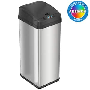 13 Gal. Stainless Steel Square Extra-Wide Lid Opening Motion Sensing Touchless Trash Can