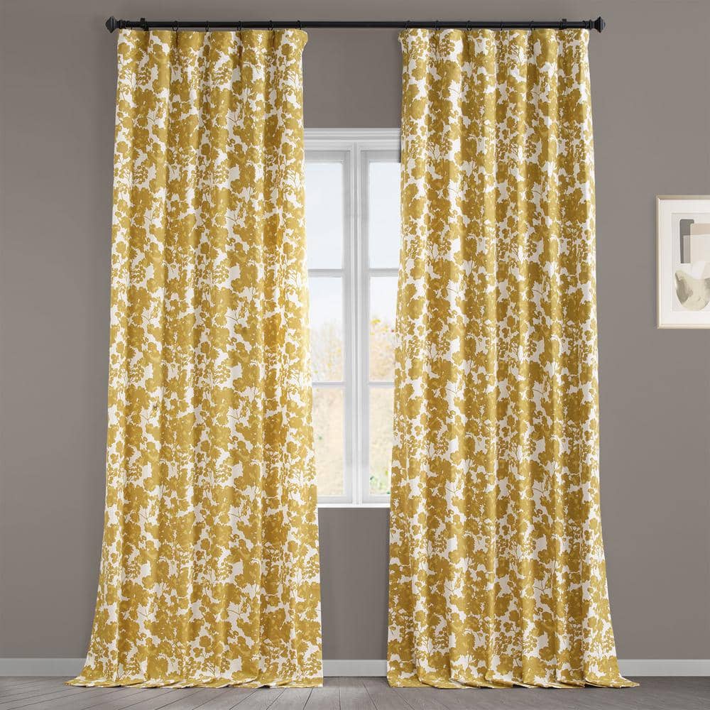 UPC 194125003326 product image for Fleur Gold Printed Cotton Twill 50 in. W x 108 in. L Rod Pocket Room Darkening C | upcitemdb.com