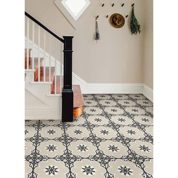 thumbnail image 2 of FloorPops Black Daphne Peel & Stick Vinyl Floor Tiles - 10 Pack 12x12 Inch Retro Floral Flooring 2 of 13