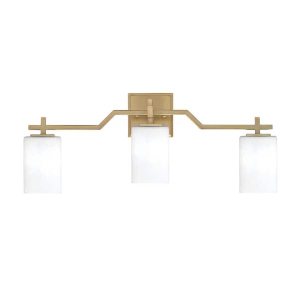 Unbranded Bridgewater 24.75 in. 3 Light Vanity Light New Age Brass with 4 in. White Muslin Glass Shades, No Bulbs Included