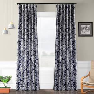 Flora Navy Floral Blackout Curtain - 50 in. W x 84 in. L