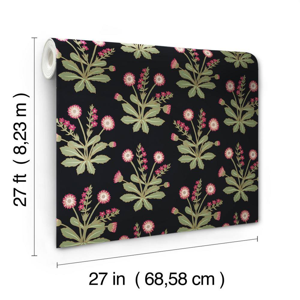 Black and Rose Floral Non-Pasted Washable Wallpaper