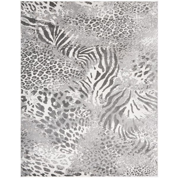 KALATY N Natori Serengeti Charcoal Spotted 7 ft. 7 in. x 9 ft. 6 in. Animal Print Area Rug
