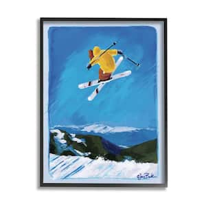 "Winter Athlete Ski Jump Snow Sports" by Sarah Baker Framed Sports Wall Art Print 16 in. x 20 in.