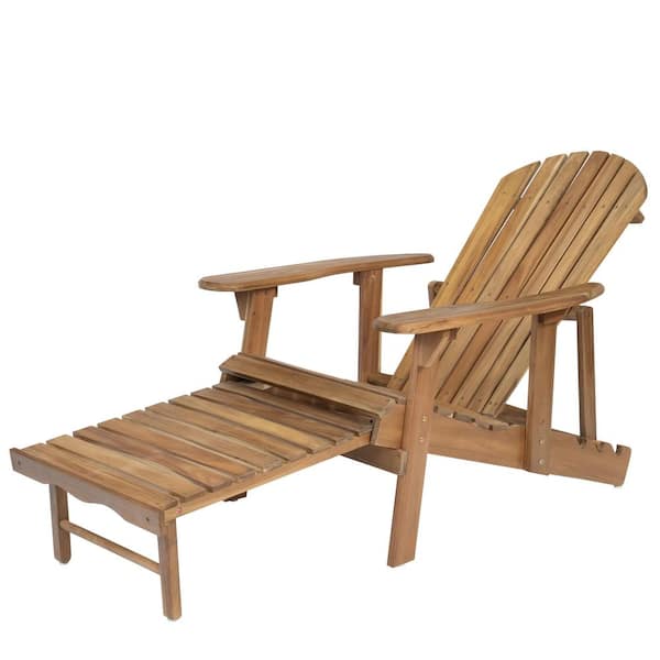 Natural Stained Reclining Wood Adirondack Chair with Built-in Footrest
