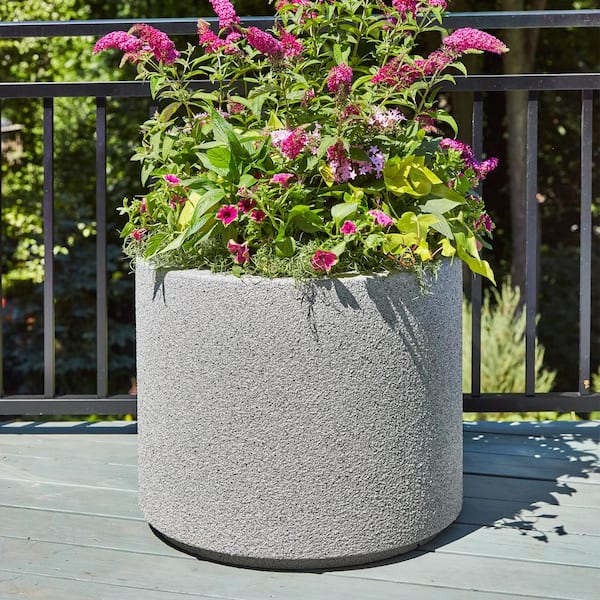 Baja Round 23 in. x 19 in. Gray Granite Composite Planter