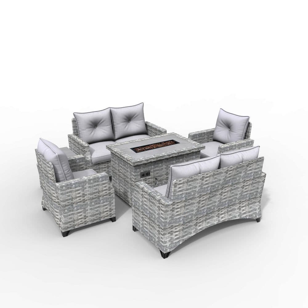 Dereion Gray 6-Piece Wicker Patio Fire Pit Conversation Sofa Set with Gray Cushions price history on PriceWatchPro