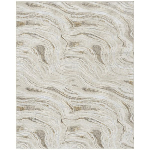 8 ft. x 10 ft. Ivory Gray and Brown Abstract Non Skid Area Rug