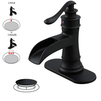 Waterfall Single Hole Single-Handle Low-Arc Bathroom Faucet With Pop-up Drain Assembly In Matte Black