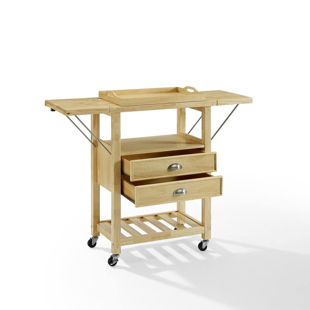 Bristol Natural Wood Drop-Leaf Kitchen Cart with Storage