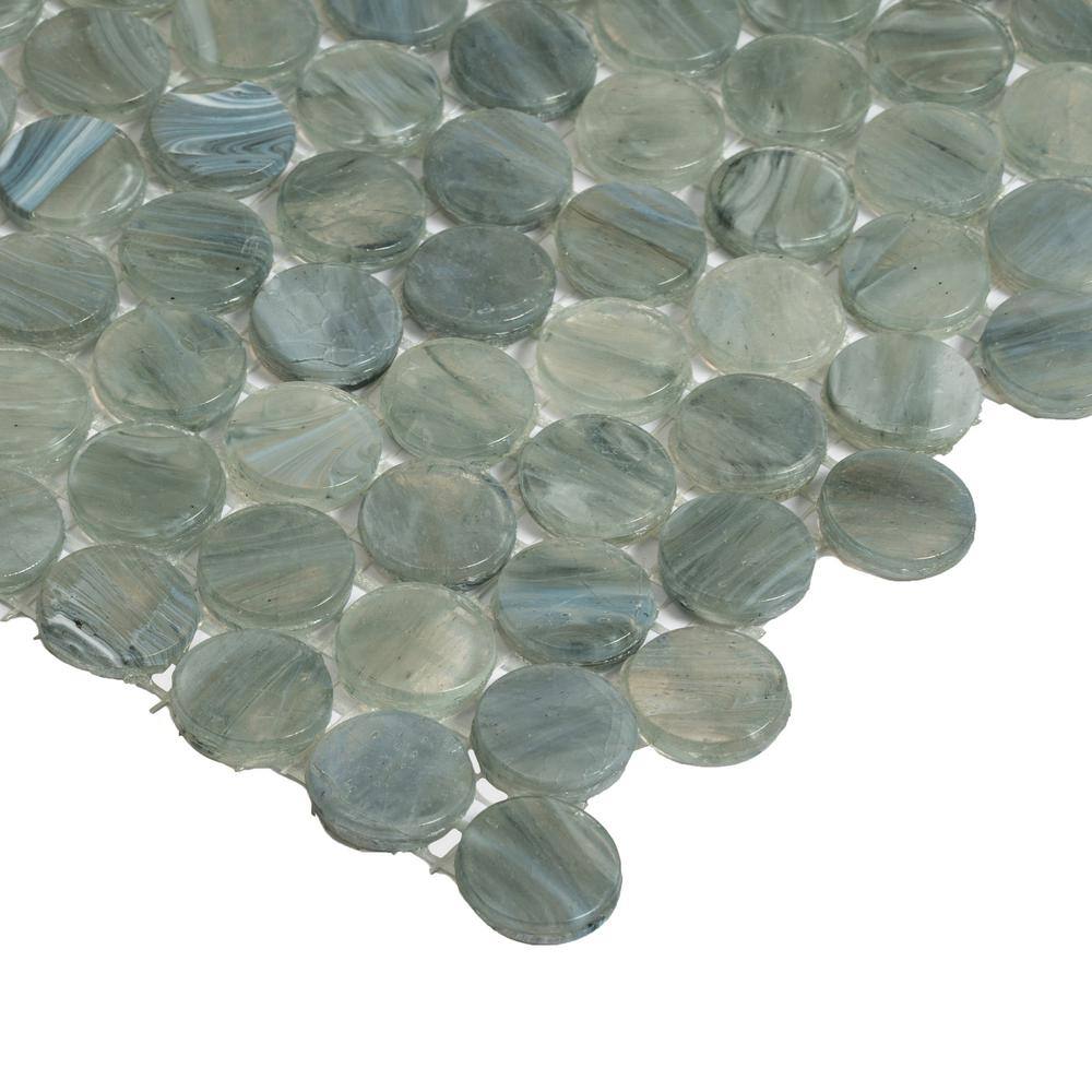 Gray Polished Penny Round Glass Mosaic Tile 12x12