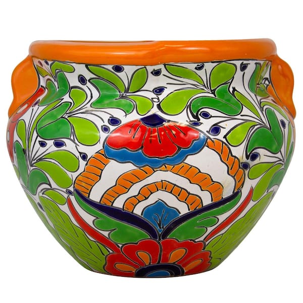Trendspot 11 in. Orange Talavera Cantina Ceramic Planter CR01451N11O The Home Depot
