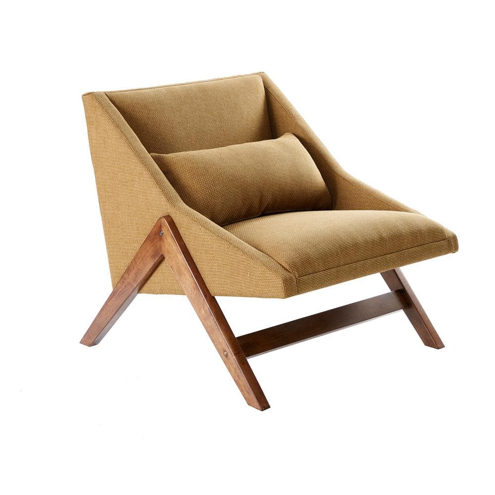 Mustard Yellow Leather and Wood Chaise Lounge Chair