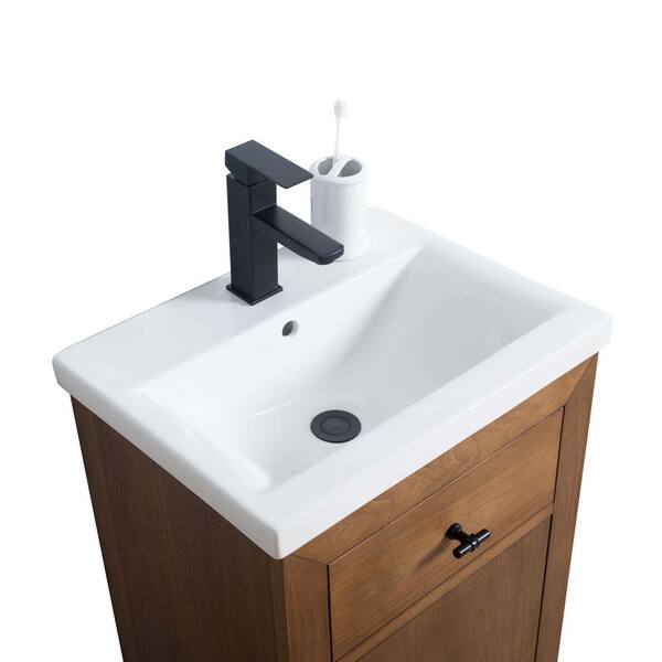 Vanity Art 20 in. W x 15.7 in. D x 34 in. H Single Sink Bathroom Vanity in Tan with Ceramic Top in White