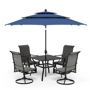 6-Pieces Metal Outdoor Patio Dining Set with Umbrella and 4 Textilene Dining Chairs