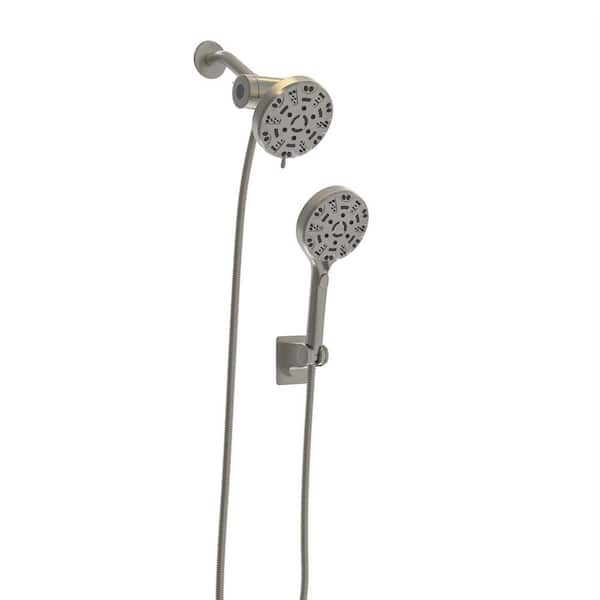 Unbranded 8-Spray Patterns 4.7 in. Dual Shower Heads Wall Mount and Handheld Shower Head 1.8 GPM in Brushed Nickel