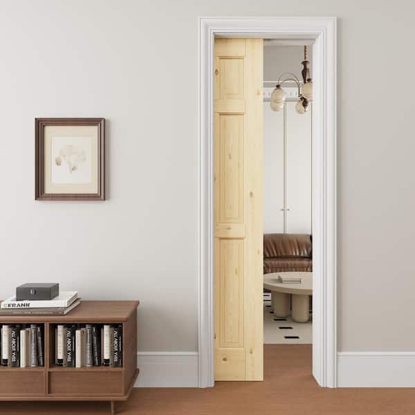 24 in. x 80 in. Paneled 6-Lite Unfinished Wood Pocket Sliding Door with Pocket Door Hardware Kit (Soft Close Included)