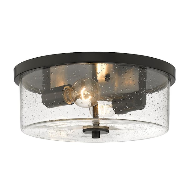 Golden Lighting Rayne 13 in. 2-Light Matte Black Flush Mount