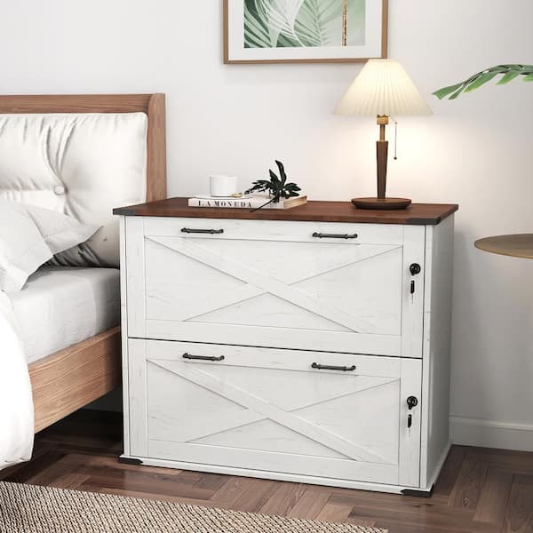 2-Drawer White Wood 31. 5 in. W Lateral File Cabinet
