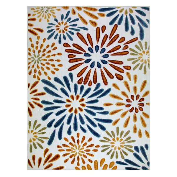 Leick Home Beam Flower Multi-Colored 5 ft. x 7 ft. Floral Polypropylene Indoor/Outdoor Area Rug