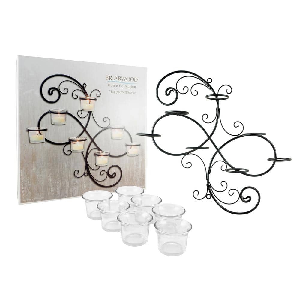Elegant Ivy Swirl Black Metal and Glass Tealight Wall Sconce