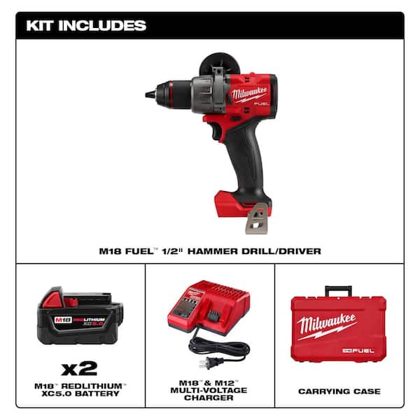 Milwaukee M18 FUEL 18V Lithium-Ion Brushless Cordless 1/2 in. Hammer Drill Driver Kit w/1 in. SDS-PLUS Rotary Hammer