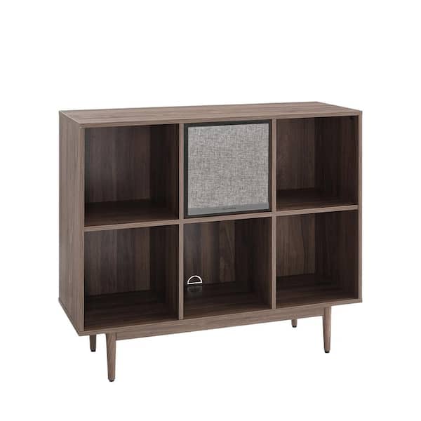 CROSLEY FURNITURE Liam Walnut Record Storage Bookcase with Speaker