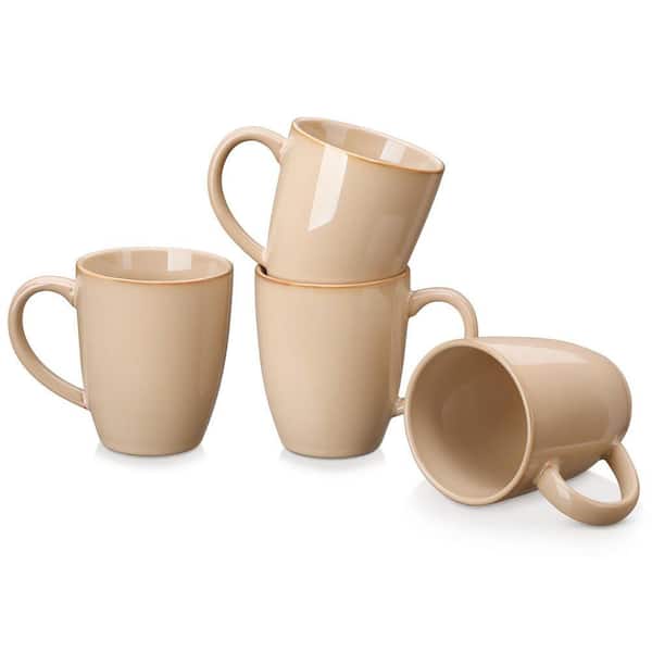 12 oz. Brown Stoneware Coffee Mug (Set of 4) Tea Coffee Cups with Handle Drinkware Set for Cocoa Milk/Latte/Cappuccino