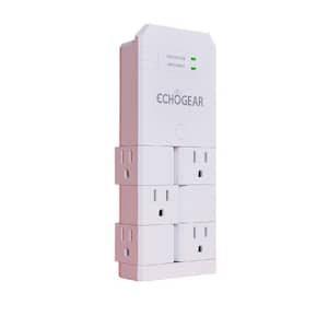 White 6-Outlet On-Wall Surge Protector with Pivoting Outlets and 1080 Joules of Surge Protection