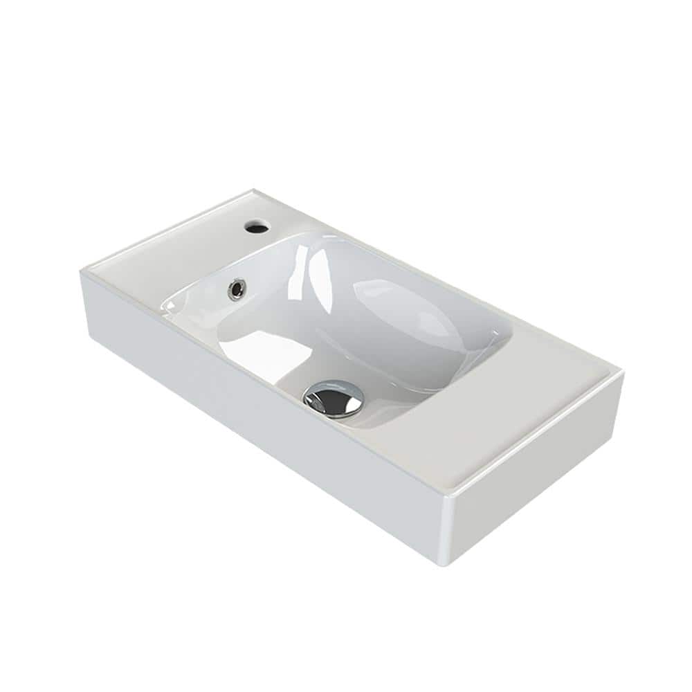Nameeks Sharp Modern White Ceramic Rectangular Wall Mounted Sink with