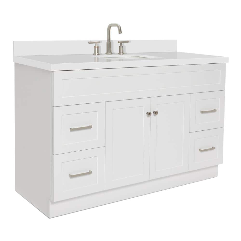 Hamlet 55" White Wood Single Basin Vanity with Quartz Top