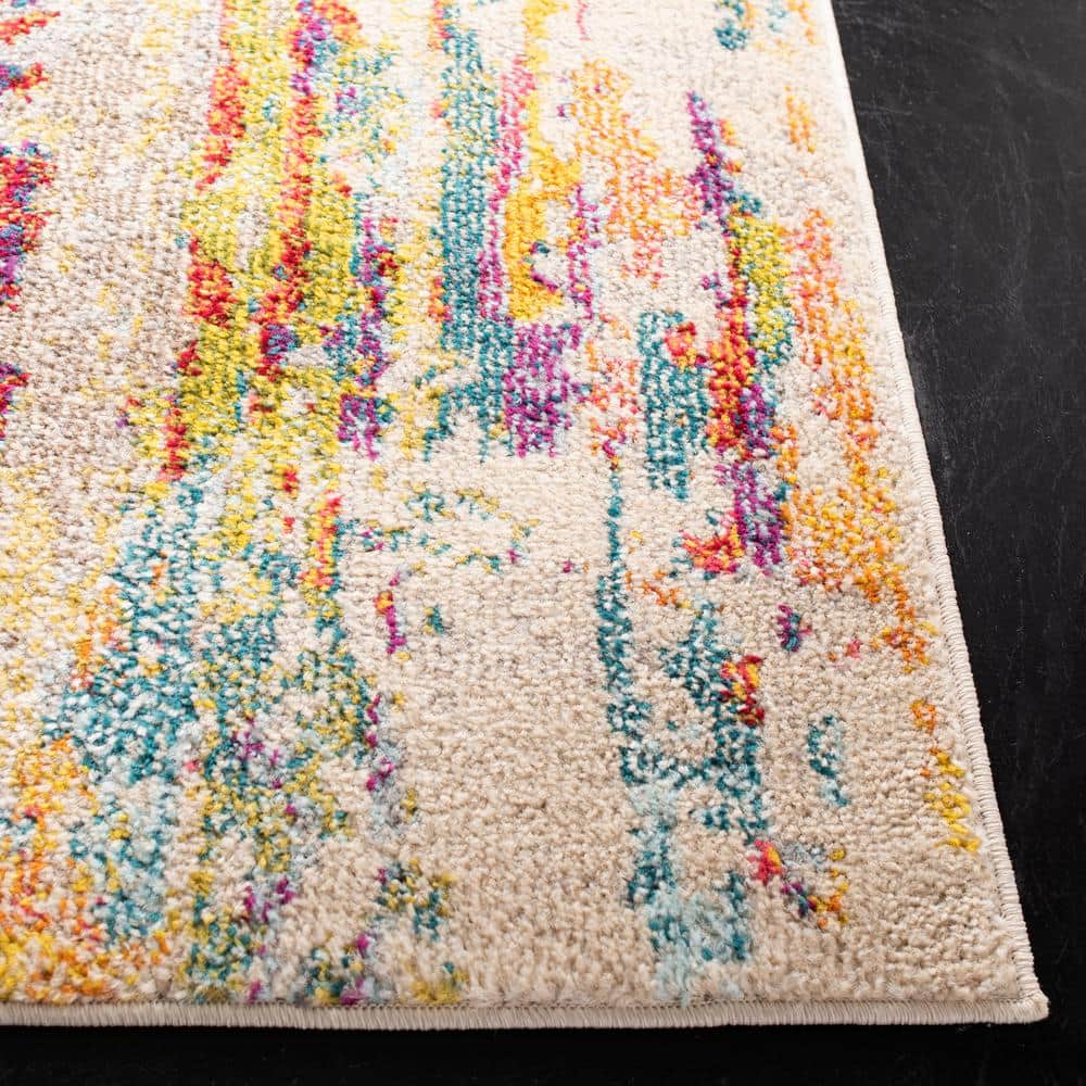 Beige and Yellow Abstract 9' x 12' Stain-Resistant Rug