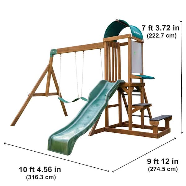 DIY Wilderness Point II Wooden Outdoor Playground Set with Slide, Climbing Ladder, Picnic Table, Swings, and Art Panel
