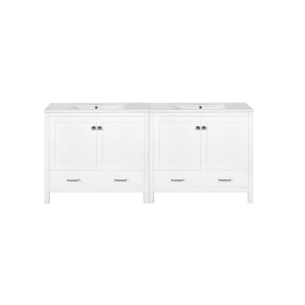 72 in. W Double Sink Freestanding Bath Vanity in White with White Ceramic Top Unassembled price history on PriceWatchPro