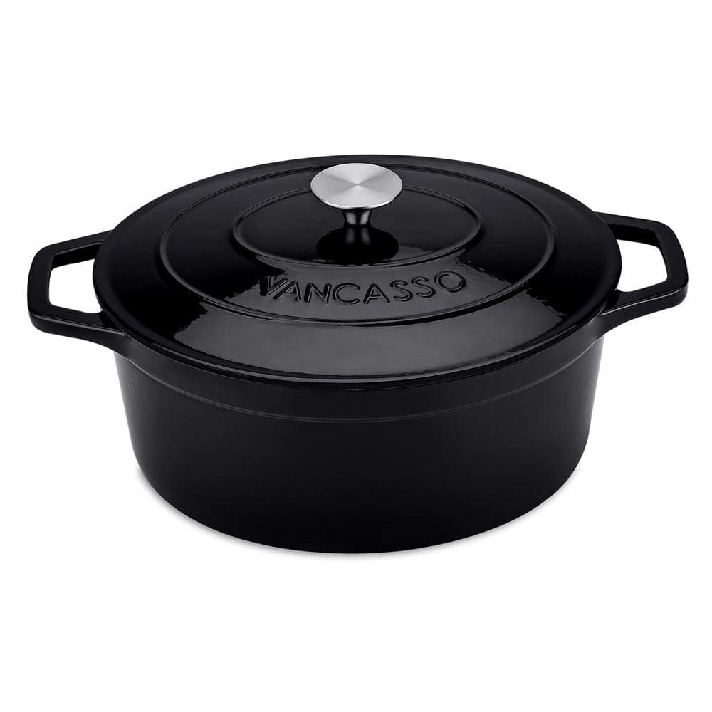 Cast Iron Dutch Oven with Lid – Non-Stick Ovenproof Enamelled Casserole Pot – Sturdy Dutch Oven Cookware – Black, 6.4-Quart, 28cm – by nuovva