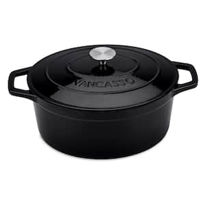 8 qt. Oval Non-Stick Cast Iron Dutch Oven in Black with Lid