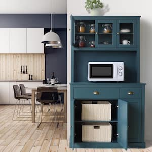 Teal Blue MDF 39.3 in. Sideboard Food Pantry Kitchen Buffet and Hutch with 4 Adjustable Shelves and 2-Drawer
