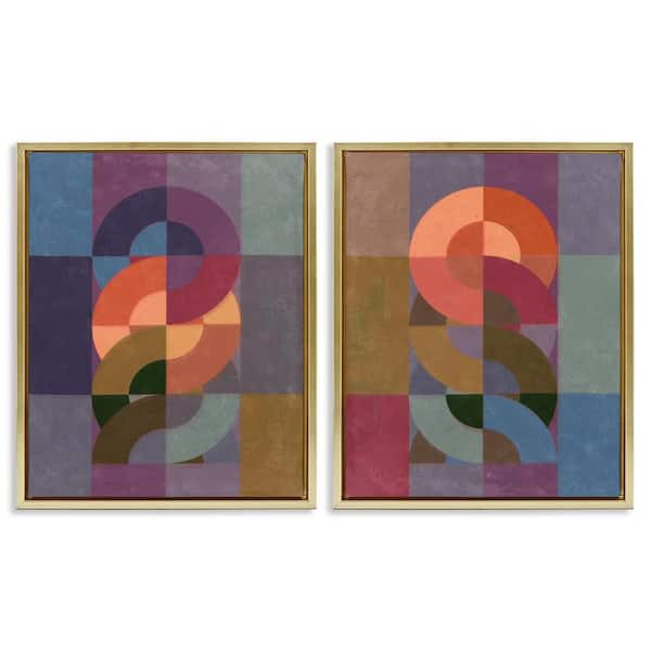 Stupell Industries Linked Circles Patterns by Victoria Barnes 2 Pieces Gold Floater Frame Abstract Graphic Art Print 31 in. x 25 in.