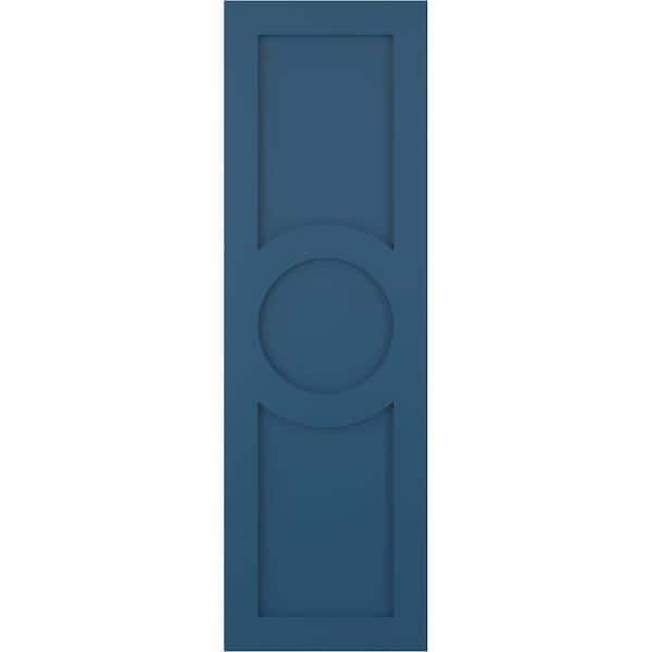 Ekena Millwork True Fit 12 in. x 59 in. PVC Center Circle Arts and Crafts Fixed Mount Flat Panel Shutters Pair in Sojourn Blue