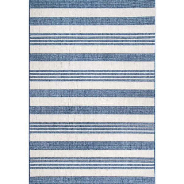 Robin Striped Coastal Blue 6 ft. x 9 ft. Indoor/Outdoor Patio Area Rug